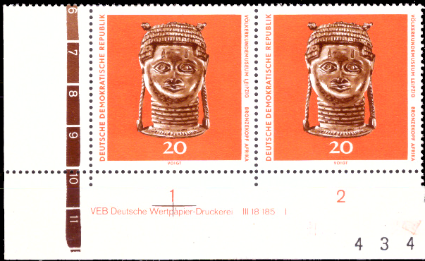 Briefmarken: DDR 1971, Mi.Nr. 1633 DV (mit Druckvermerk), Museum für Völkerkunde, Leipzig. Postfrisch