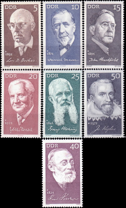 Briefmarken: DDR 1971, Mi.Nr. 1644-1649 + 1707, Berühmte Persönlichkeiten (V + VI). Postfrisch