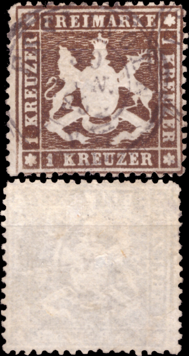 Briefmarken Altdeutschland Württemberg 1861, Mi. Nr. 16y (dünnes Papier), Wappen, Gestempelt