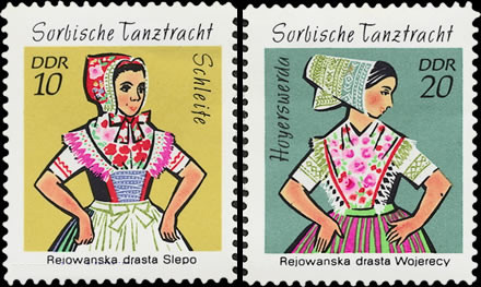 Briefmarken: DDR 1971, Mi.Nr. 1723-1724, Sorbische Mädchen-Tanztrachten (II). Postfrisch