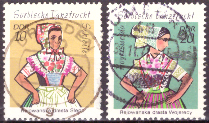 Briefmarken: DDR 1971, Mi.Nr. 1723-1724, Sorbische Mädchen-Tanztrachten (II). Gestempelt
