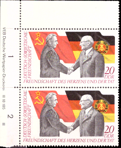 Briefmarken: DDR 1972, Mi.Nr. 1760 DV (mit Druckvermerk), Deutsch-Sowjetische Freundschaft (DSF). Postfrisch