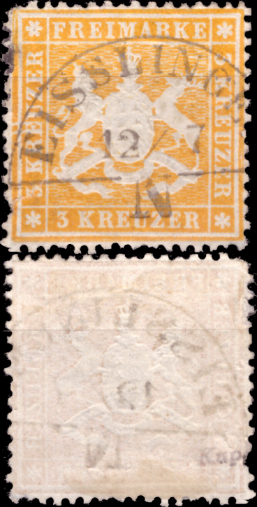 Briefmarken Altdeutschland Württemberg 1861, Mi. Nr. 17y (dünnes Papier), Wappen, Gestempelt