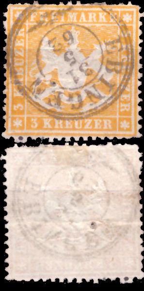 Briefmarken Altdeutschland Württemberg 1861, Mi. Nr. 17y (dünnes Papier), Wappen, Gestempelt