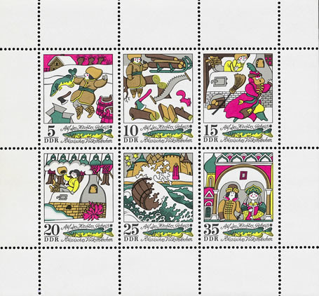 Briefmarken DDR 1973, Mi.Nr. 1901-1906 Kleinbogen, Märchen (VIII): Auf des Hechtes Geheiß
