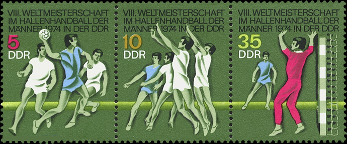 Briefmarken: DDR 1974, Mi. Nr. 1928-1930 (WZd299), Hallenhandball-WM. Postfrisch