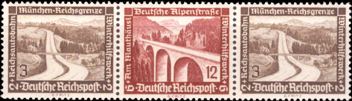Briefmarken Deutsches Reich 1936, Zd-Mi. W 116 (634+639+639), Zusammendrucke aus MHB 60, Postfrisch
