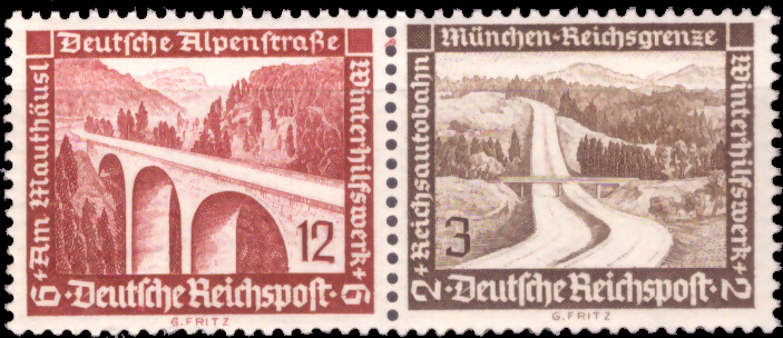 Briefmarken Deutsches Reich 1936, Zd-Mi. W 117 (639+634), Zusammendrucke aus MHB 60, Postfrisch