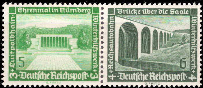 Briefmarken Deutsches Reich 1936, Zd-Mi. W 119 (636+637), Zusammendrucke aus MHB 59, Postfrisch
