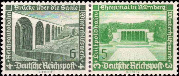 Briefmarken Deutsches Reich 1936, Zd-Mi. W 121 (637+636), Zusammendrucke aus MHB 59, Postfrisch