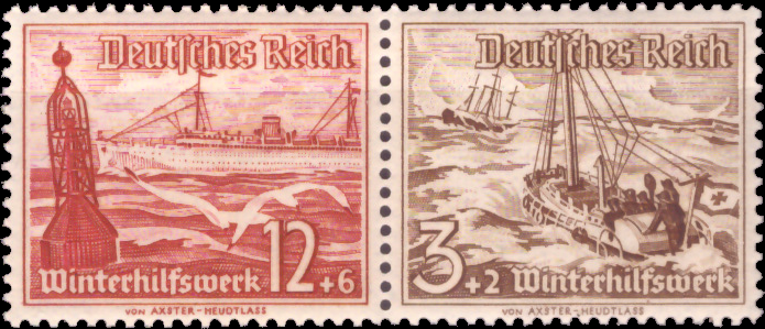 Briefmarken Deutsches Reich 1937, Zd-Mi. W 133 (656+651), Zusammendrucke aus MHB 62, Postfrisch