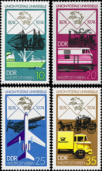 Briefmarken: DDR 1974, Mi. Nr. 1984-1987, 100 Jahre Weltpostverein (UPU). Postfrisch