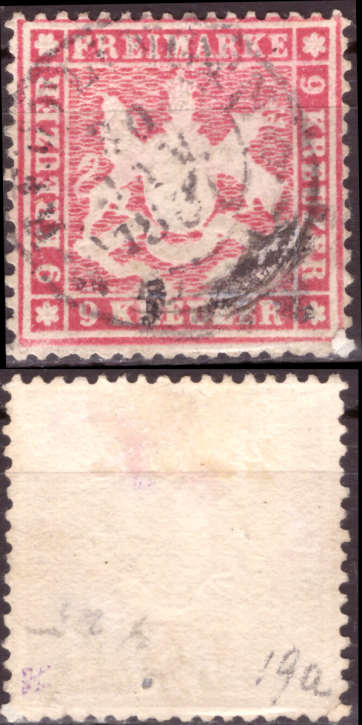 Briefmarken Altdeutschland Württemberg 1860, Mi. Nr. 19x (dickes Papier), Wappen, Gestempelt
