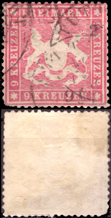 Briefmarken Altdeutschland Württemberg 1860, Mi. Nr. 19x (dickes Papier), Wappen, Gestempelt