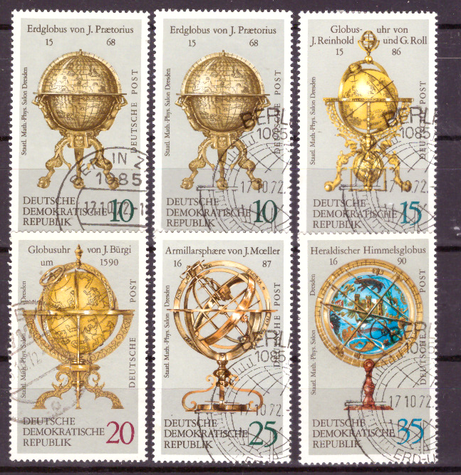 Briefmarken: DDR 1972, Mi.Nr. 1792-1797, Erd- und Himmelsgloben. Gestempelt