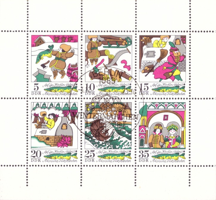 Briefmarken DDR 1973, Mi.Nr. 1901-1906 Kleinbogen, Märchen (VIII): Auf des Hechtes Geheiß, Gestempelt