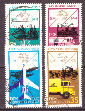 Briefmarken: DDR 1974, Mi. Nr. 1984-1987, 100 Jahre Weltpostverein (UPU). Gestempelt