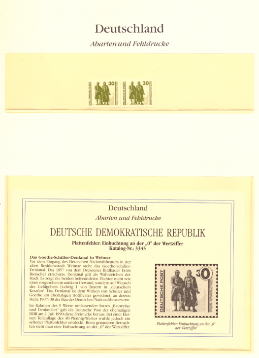 Briefmarken DDR 1990 Mi.Nr. 3345, Plattenfehler (Einbuchtung an der "0" der Wertziffer), Postfrisch