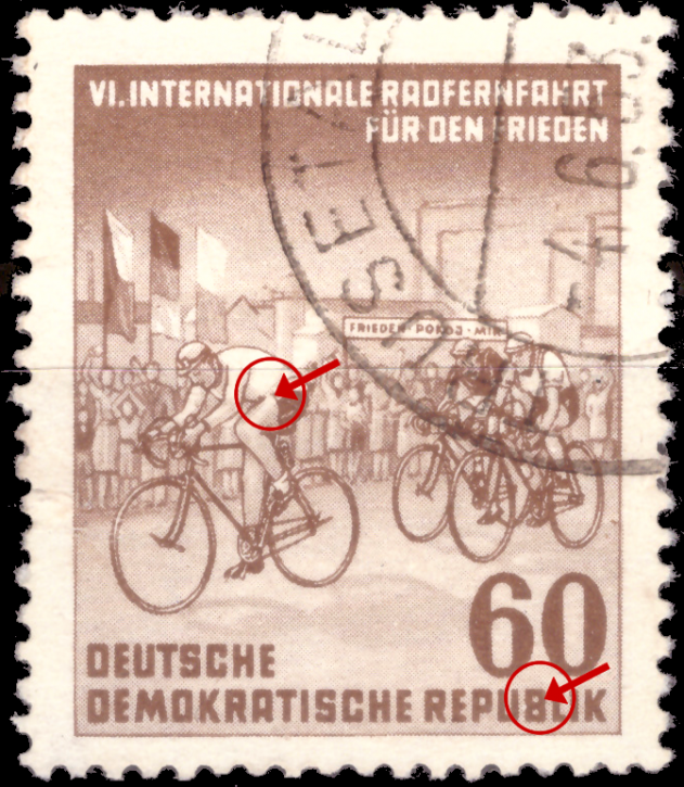 Briefmarken DDR 1953, Mi.Nr. 357 V, Plattenfehler, Friedensfahrt, Gestempelt
