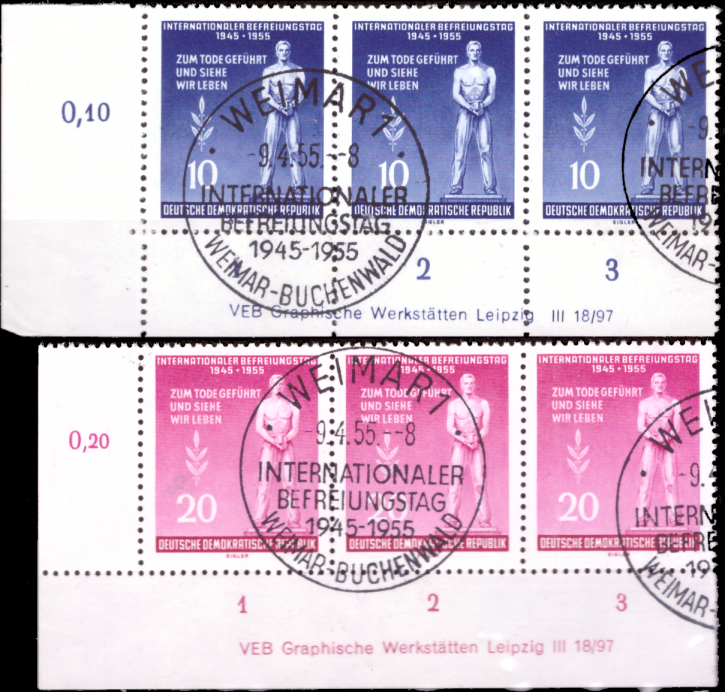 Briefmarken DDR 1955 Mi.Nr. 459A-460A DV (Druckvermerk), Tag der Befreiung, Gestempelt
