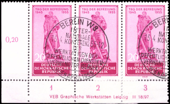 Briefmarken: DDR 1955, Mi.Nr. 463 YI DV (Druckvermerk), Befreiung, Gestempelt