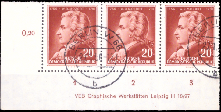 Briefmarken DDR 1956: Mi. Nr. 511 DV (Druckvermerk),, W. A. Mozart, Gestempelt