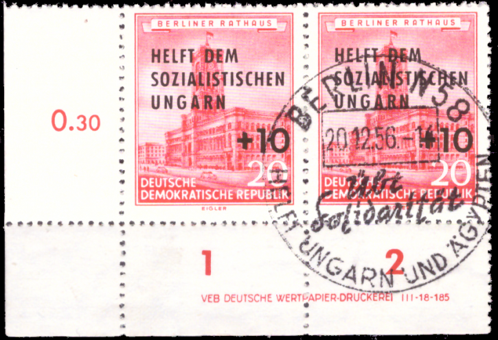 Briefmarken: DDR 1956, Mi.Nr. 557 DV (Druckvermerk), Hilfe für Ungarn, ESST Gestempelt