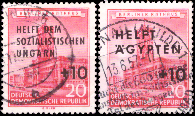 Briefmarken: DDR 1956, Mi.Nr. 557-558, Hilfe für Ungarn und Ägypten, Gestempelt