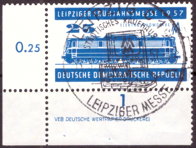 Briefmarken DDR 1957, Mi.Nr. 560 (mit Druckvermerk), Leipziger Frühjahrsmesse, Gestempelt