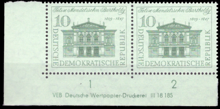 Briefmarken DDR 1959, Mi.Nr. 676 DV (Druckvermerk), Mendelssohn Bartholdy, Postfrisch