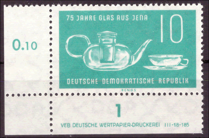 Briefmarken DDR 1959, Mi. Nr. 713 DV (mit Druckvermerk), Jenaer Glaswerke, Postfrisch