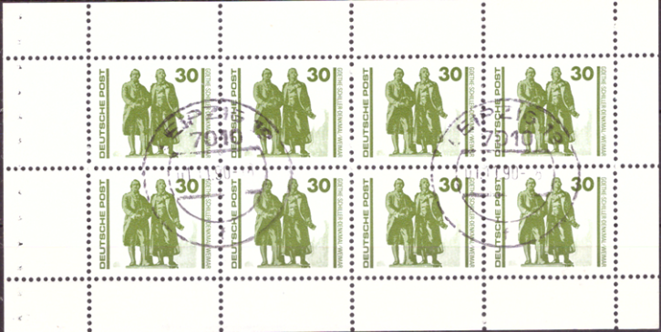 Briefmarken: DDR 1990, Mi.Nr. H-Bl. 20 (8x 3345), Bauwerke und Denkmäler. Gestempelt