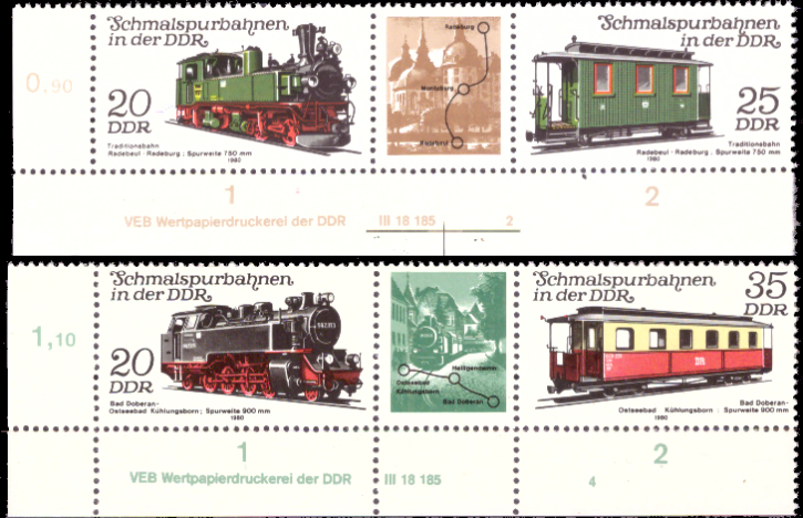 Briefmarken DDR 1980, Mi.Nr. 2562-2565 (WZd476 DV, WZd482 DV), Schmalspurbahnen (I), Postfrisch