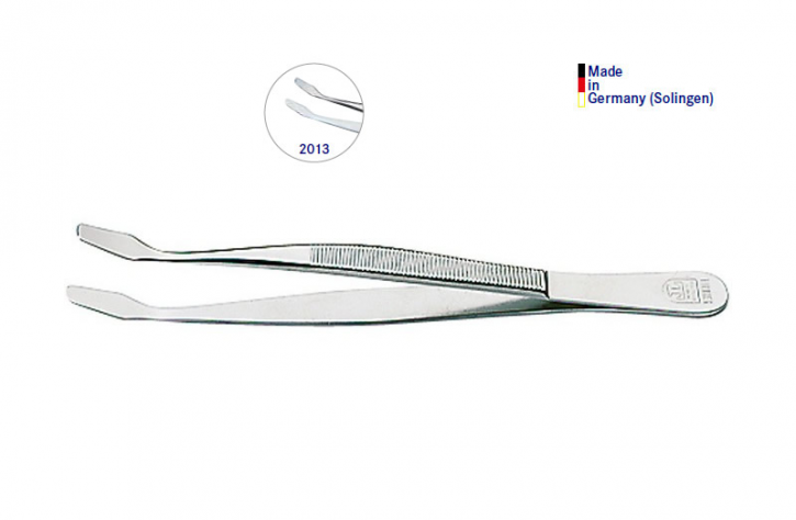 LINDNER Pinzette, vernickelt, 120 mm, mit abgebogenen Schaufeln im Kunststoffetui