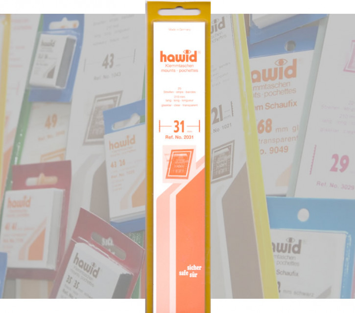 Die letzten hawid® Klemmtaschen nach hawid®-Betriebseinstellung, je 25 Streifen Länge 210 mm, Höhe 31 mm, Glasklar