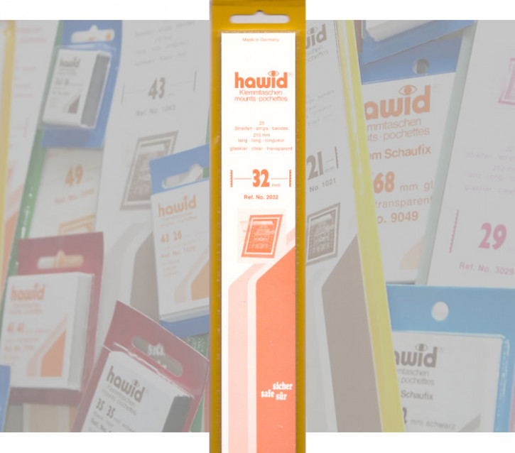 Die letzten hawid® Klemmtaschen nach hawid®-Betriebseinstellung, je 25 Streifen Länge 210 mm, Höhe 32 mm, Glasklar