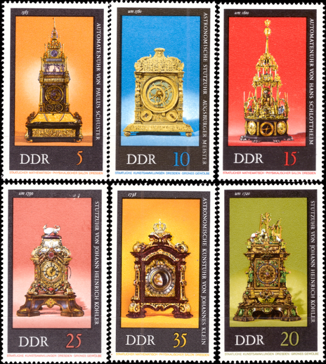 Briefmarken: DDR 1975, Mi.Nr. 2055-2060, Alte Uhren. Postfrisch