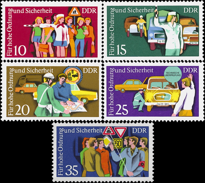 Briefmarken: DDR 1975, Mi.Nr. 2078-2082, Sicherheit im Straßenverkehr (III). Postfrisch