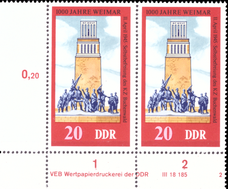 Briefmarken: DDR 1975, Mi.Nr. 2087 DV (mit Druckvermerk), 1000 Jahre Weimar. Postfrisch