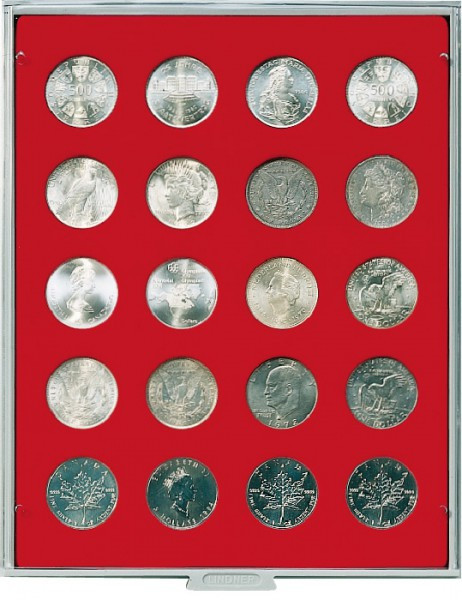 LINDNER Münzbox STANDARD mit 20 runden Vertiefungen für Münzen mit Ø38 mm