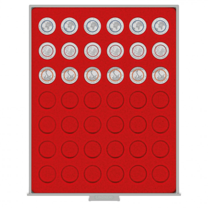 LINDNER Münzbox STANDARD mit 42 runden Vertiefungen für Münzen mit Ø 27,5 mm, z.B. für deutsche 5 Euro-Münzen