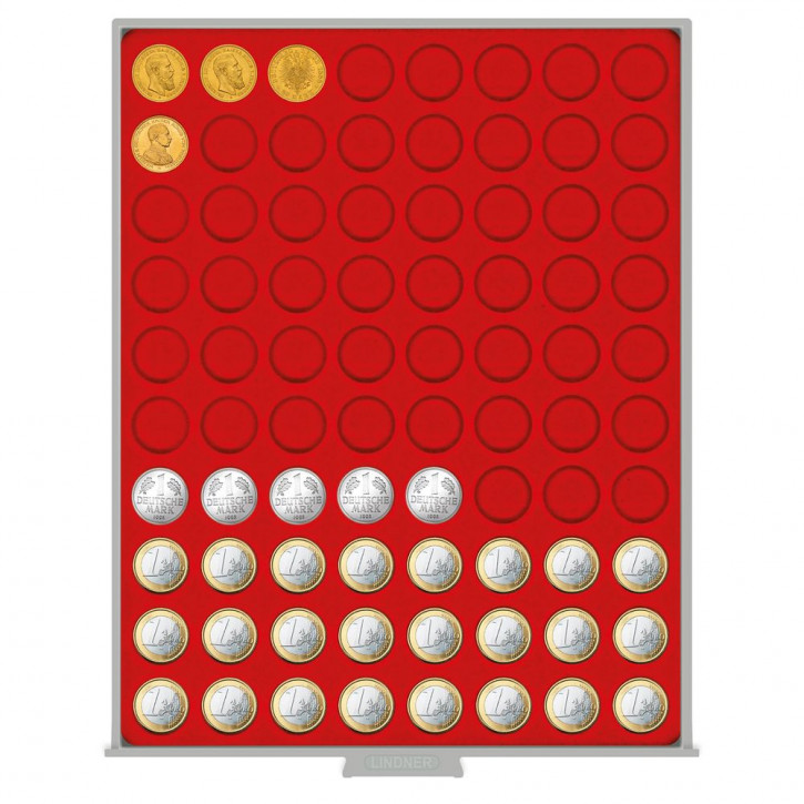 LINDNER Münzbox STANDARD mit 80 runden Vertiefungen für Münzen mit Ø23,5 mm