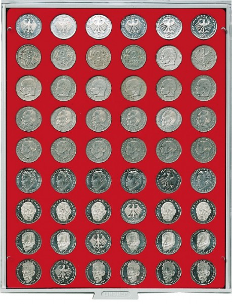 LINDNER Münzbox STANDARD mit 54 runden Vertiefungen für Münzen mit Ø26,75 mm