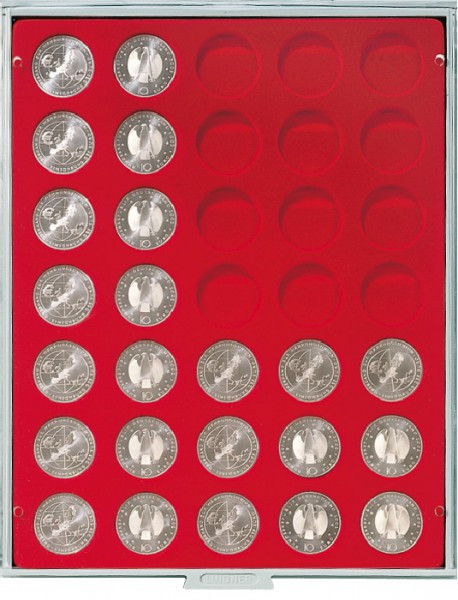 LINDNER Münzbox STANDARD mit 35 runden Vertiefungen für Münzen mit Ø32,5 mm, z.B. für deutsche 20 Euro- bzw. 10 Euro-Silbermünzen
