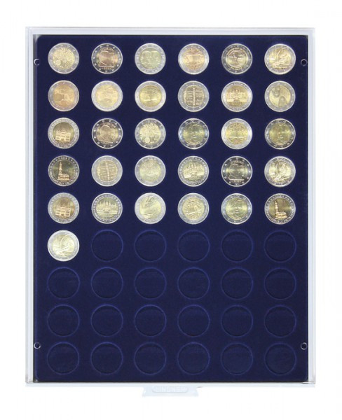 LINDNER Münzbox MARINE mit 54 runden Vertiefungen für Münzen mit Ø25,75 mm, z.B. für 2 Euro-Münzen