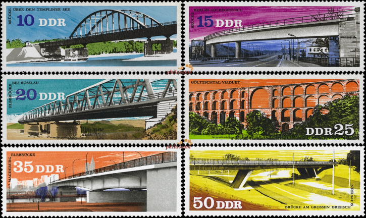 Briefmarken: DDR 1976, Mi.Nr. 2163-2168, Brücken. Postfrisch