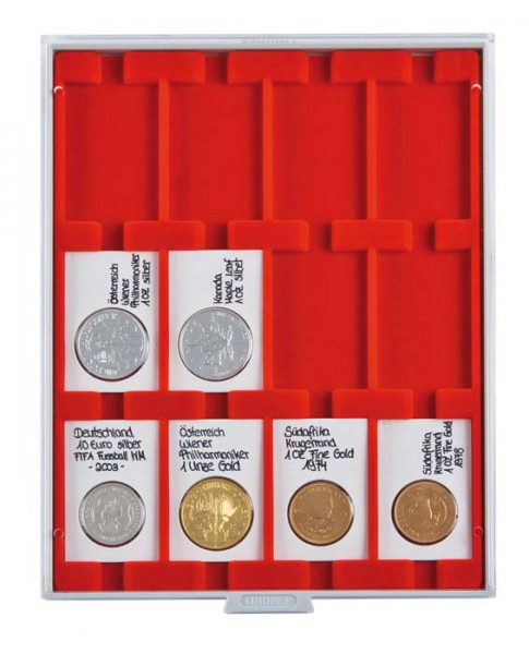 LINDNER Münzbox STANDARD mit 12 rechteckigen Fächern für REBECK COIN L Münzrähmchen 75x50 mm