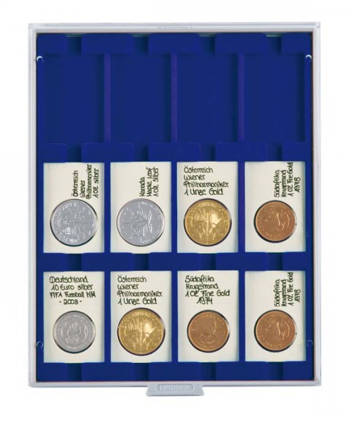 LINDNER Münzbox MARINE mit 12 rechteckigen Fächern für REBECK COIN L Münzrähmchen 75x50 mm