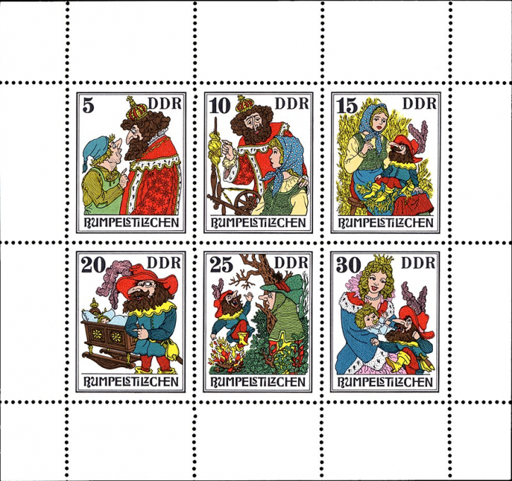 Briefmarken: DDR 1976, Mi.Nr. 2187-2192 Kleinbogen, Märchen (XI): Rumpelstilzchen. Postfrisch