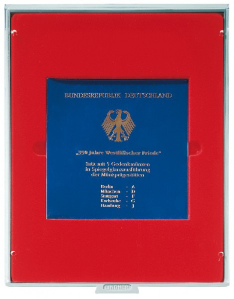 LINDNER Münzbox STANDARD mit einem quadratischen Fach für ein original eingeschweißtes 10 DM-Gedenkmünzen-Set PP